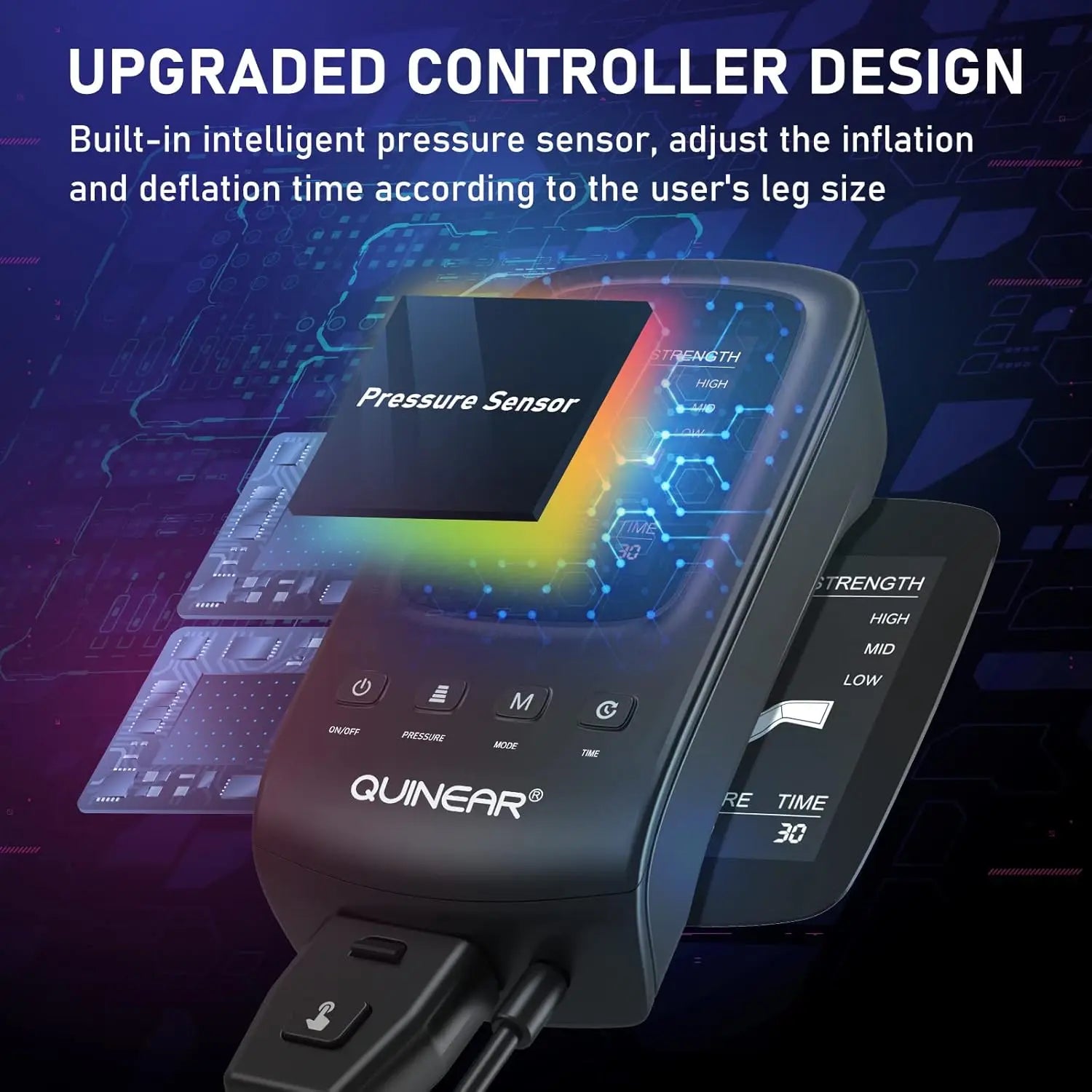 Close-up of recovery boot controller with pressure sensor graphic.